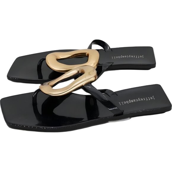 Jeffrey Campbell Sugary Jelly Bow Thong Sandals Black Gold Accent 7M US EU 38 - Picture 2 of 6